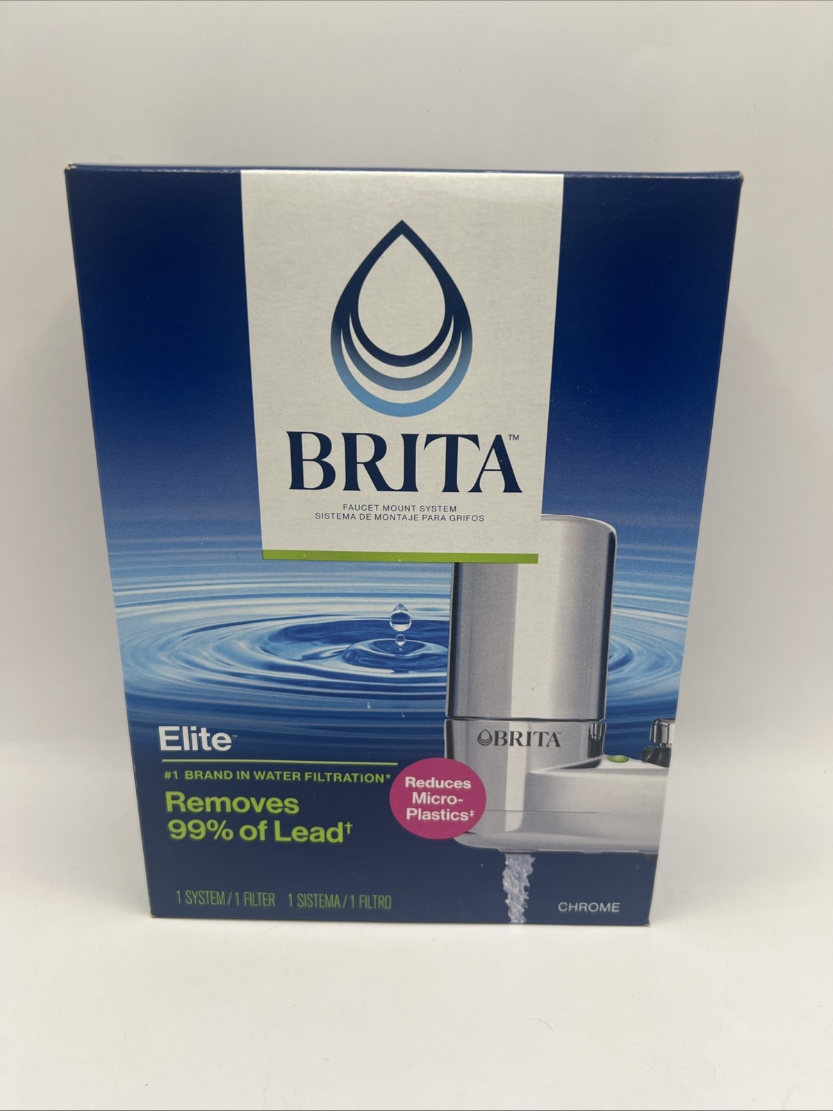 New Sealed Brita Elite Water Faucet Filtration Mount System Chrome