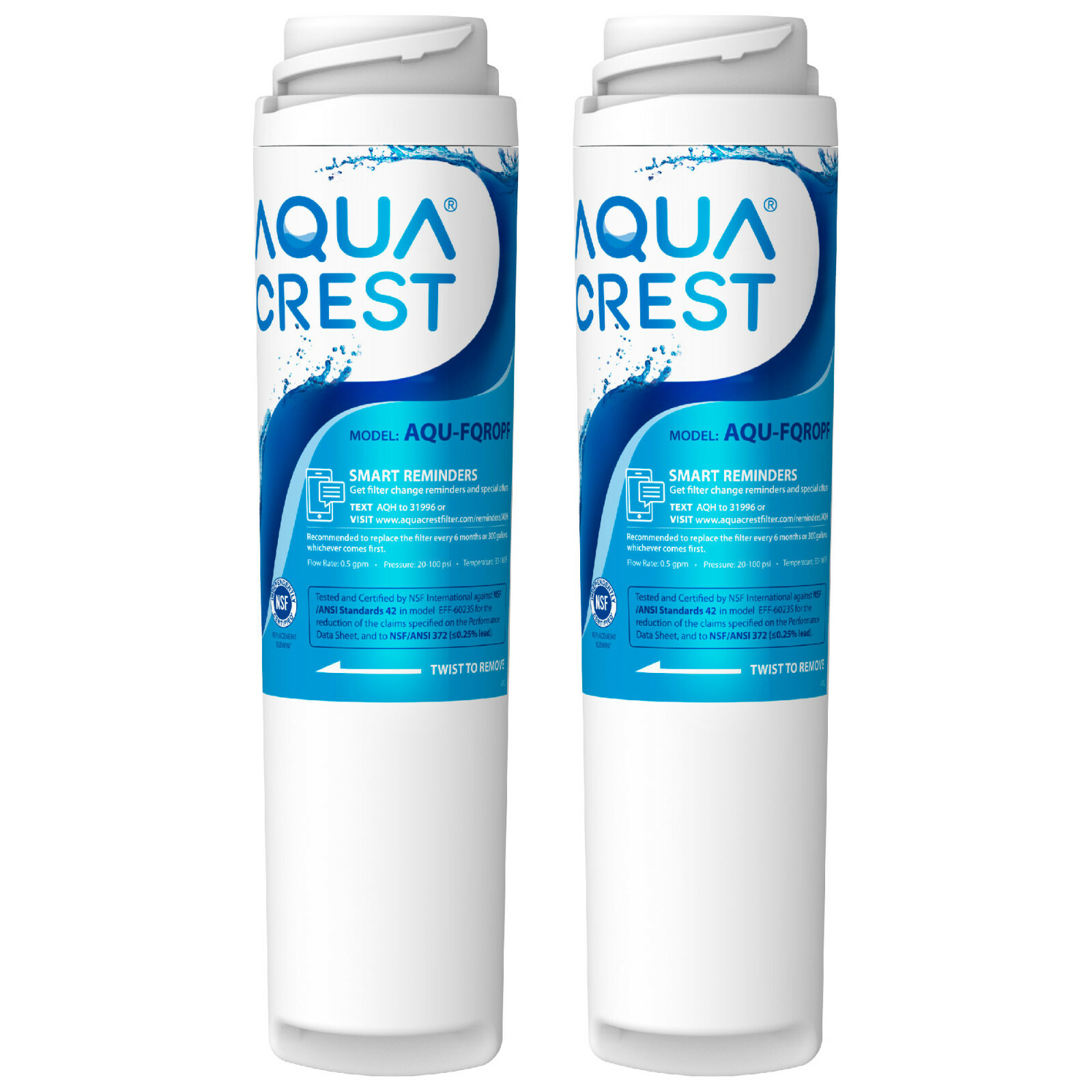 Replacement FQROPF Reverse Osmosis Under Sink Water Filter 2 Pack by AQUA CREST