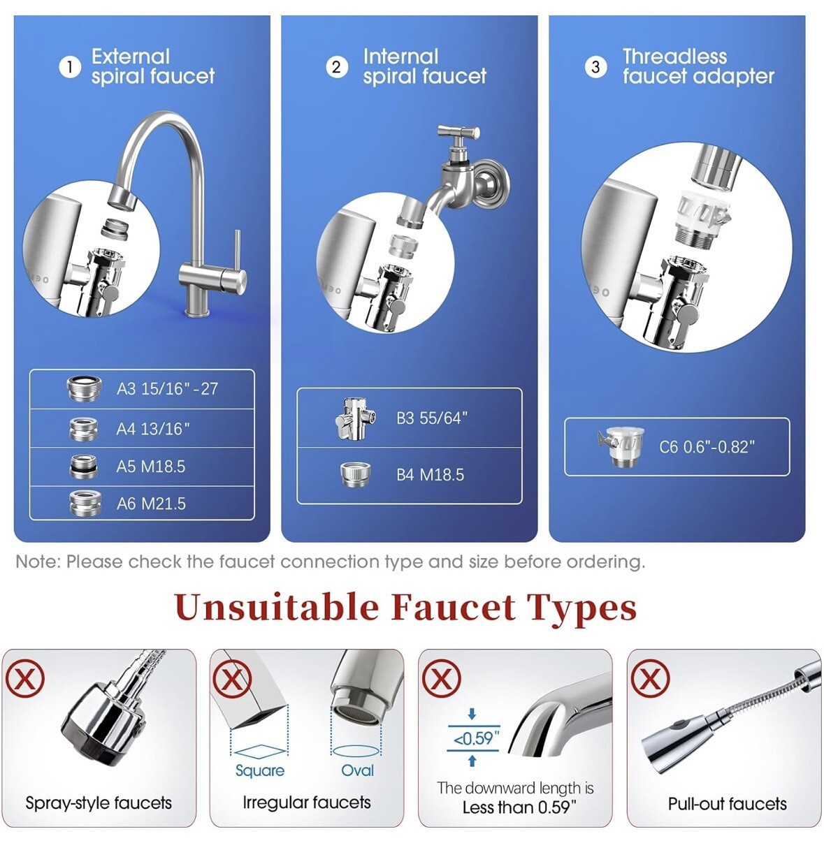 NSF/ANSI 42 Certified Faucet Water Filter, Stainless Steel Faucet Water Filter