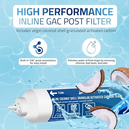 In line Water Filter» x 10″ Coconut Shell Post 1/4″ OD Quick Connect 2 Pack 2