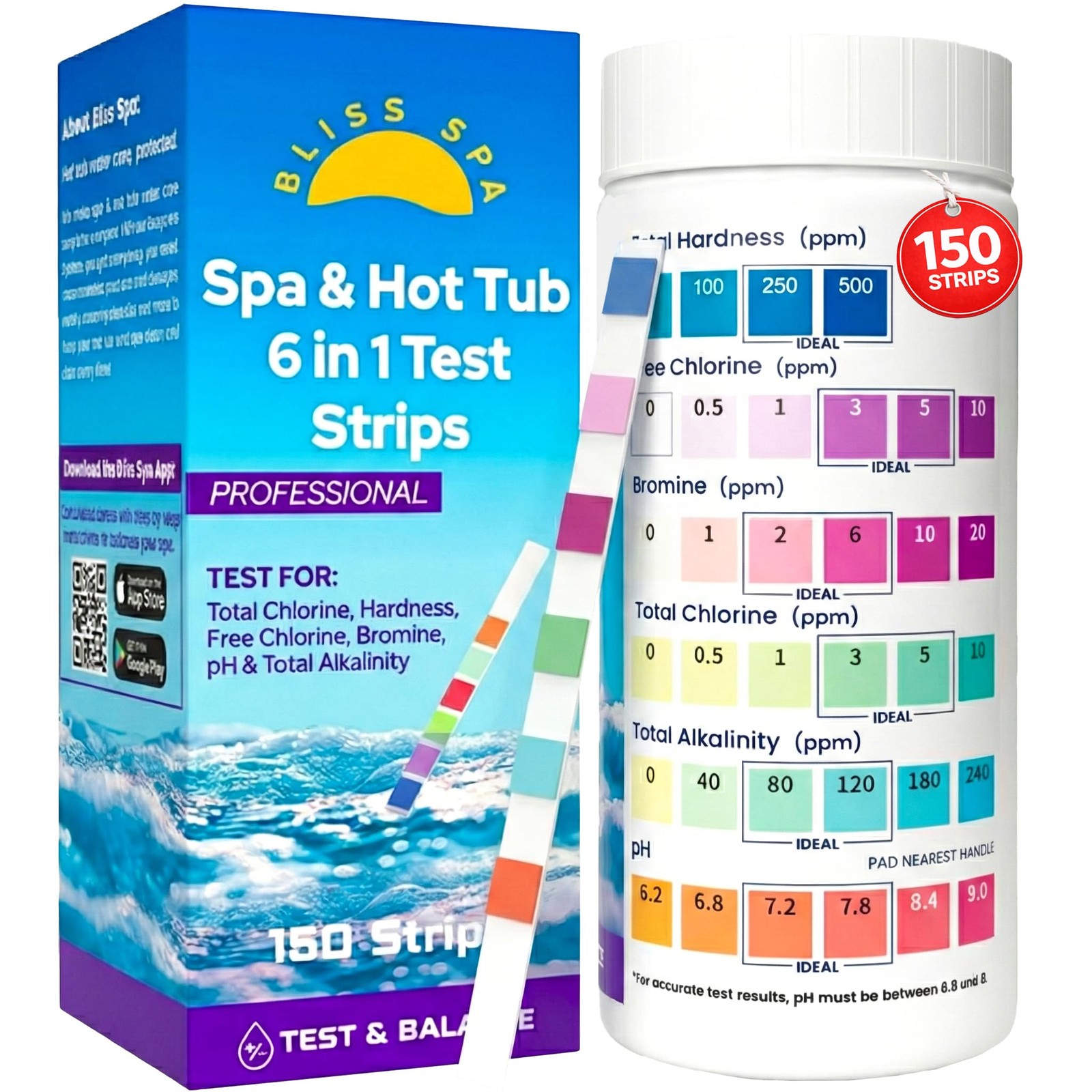 Spa Hot Tub Test Strips 6 in 1 (150 Strips), Easy & Accurate Testing…