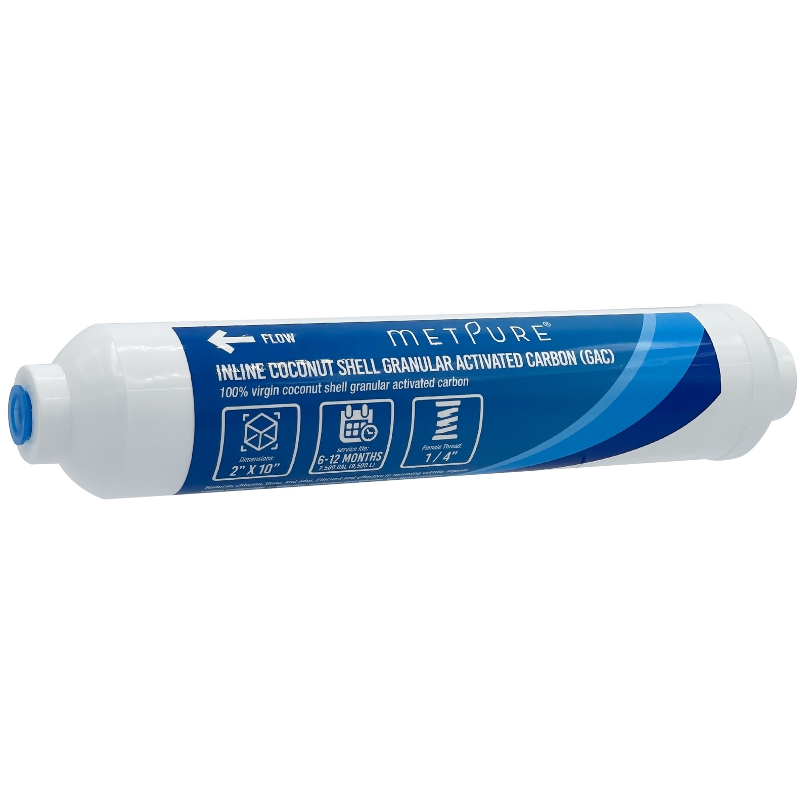 1-25 Pack 2″ x 10″ Carbon Post GAC Inline Water Filter, 1/4″ FIP