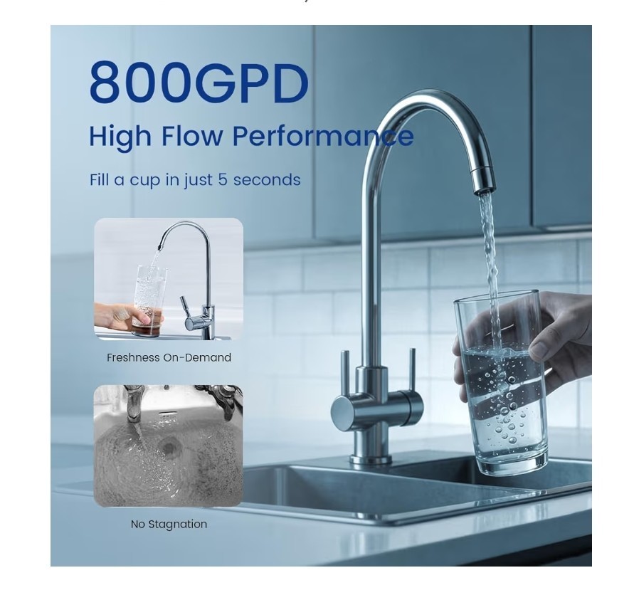 PUREWELL U01 Tankless Filtration RO Reverse Osmosis 800GPD Water Filter NO ELEC.
