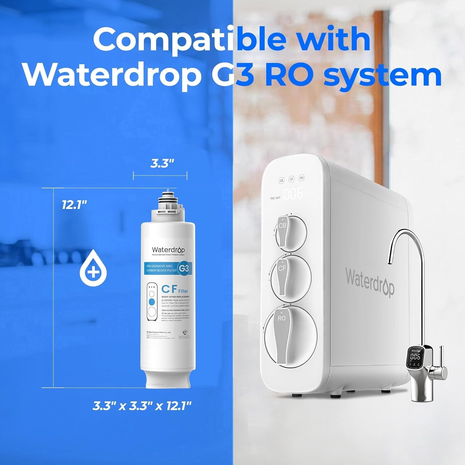 Waterdrop WD-G3-CF Filter, Replacement for WD-G3-W, WD-G3P600 and WD-G3P800-W 2P