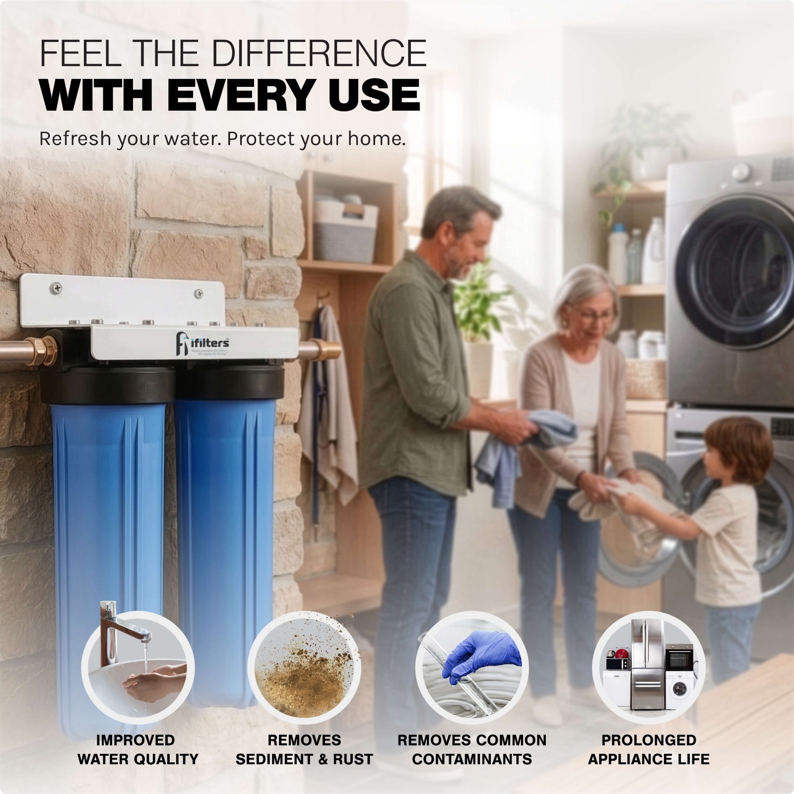 Whole House Filter System 2 Stage 20″ Sediment Chlorine Taste Odor VOCs 1″ Ports