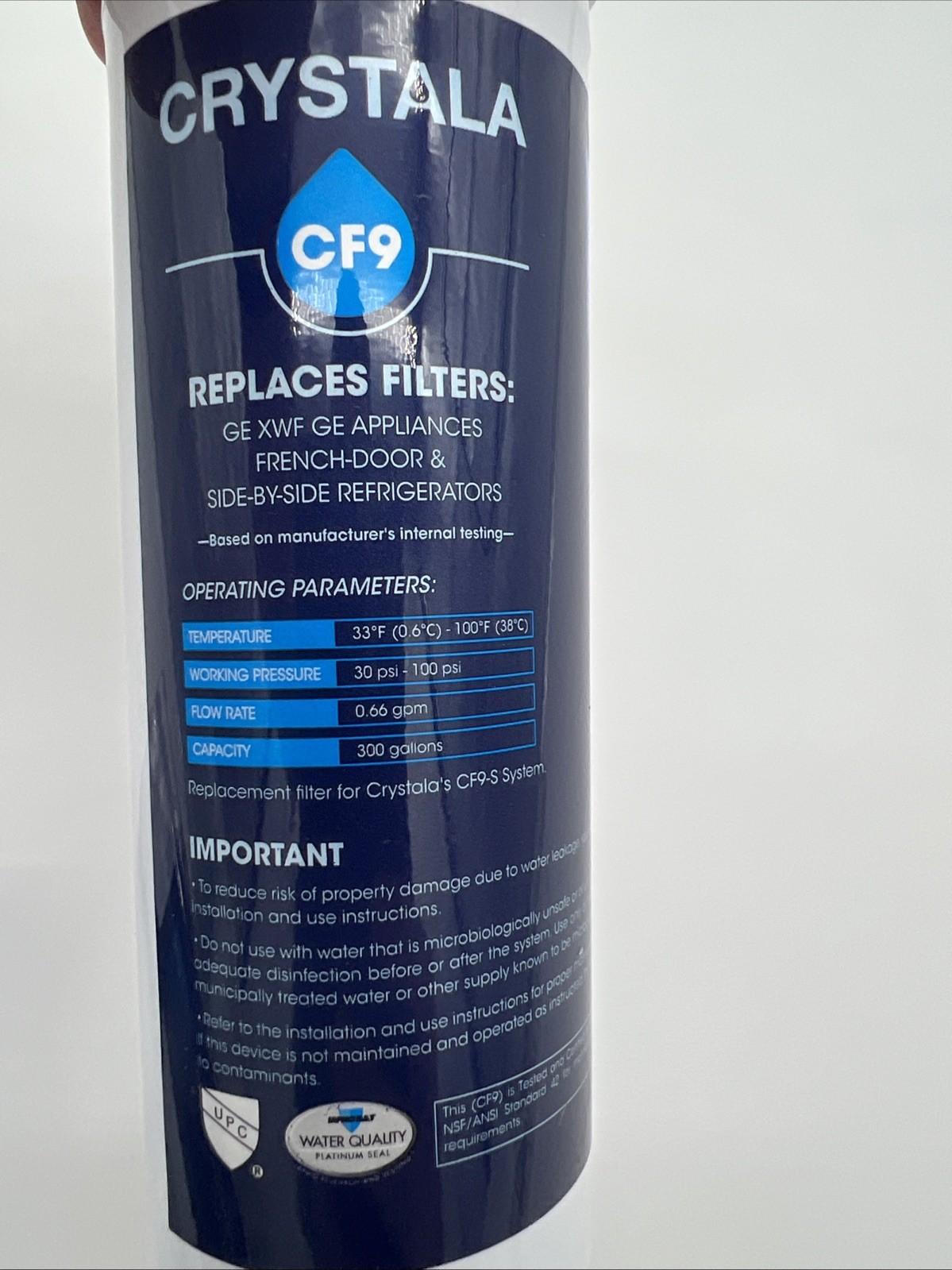 💧 Crystala CF9 Water Filter for GE XWF Appliances French Door Side by Side NIB