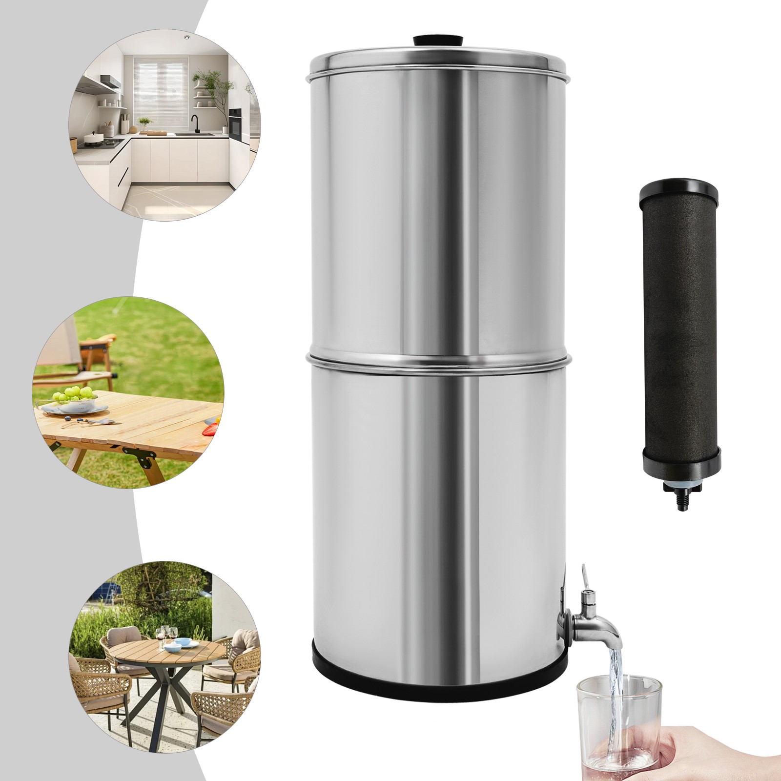 8.5L/2.25Gal Gravity-Fed Water Filter, Countertop Water Purification System