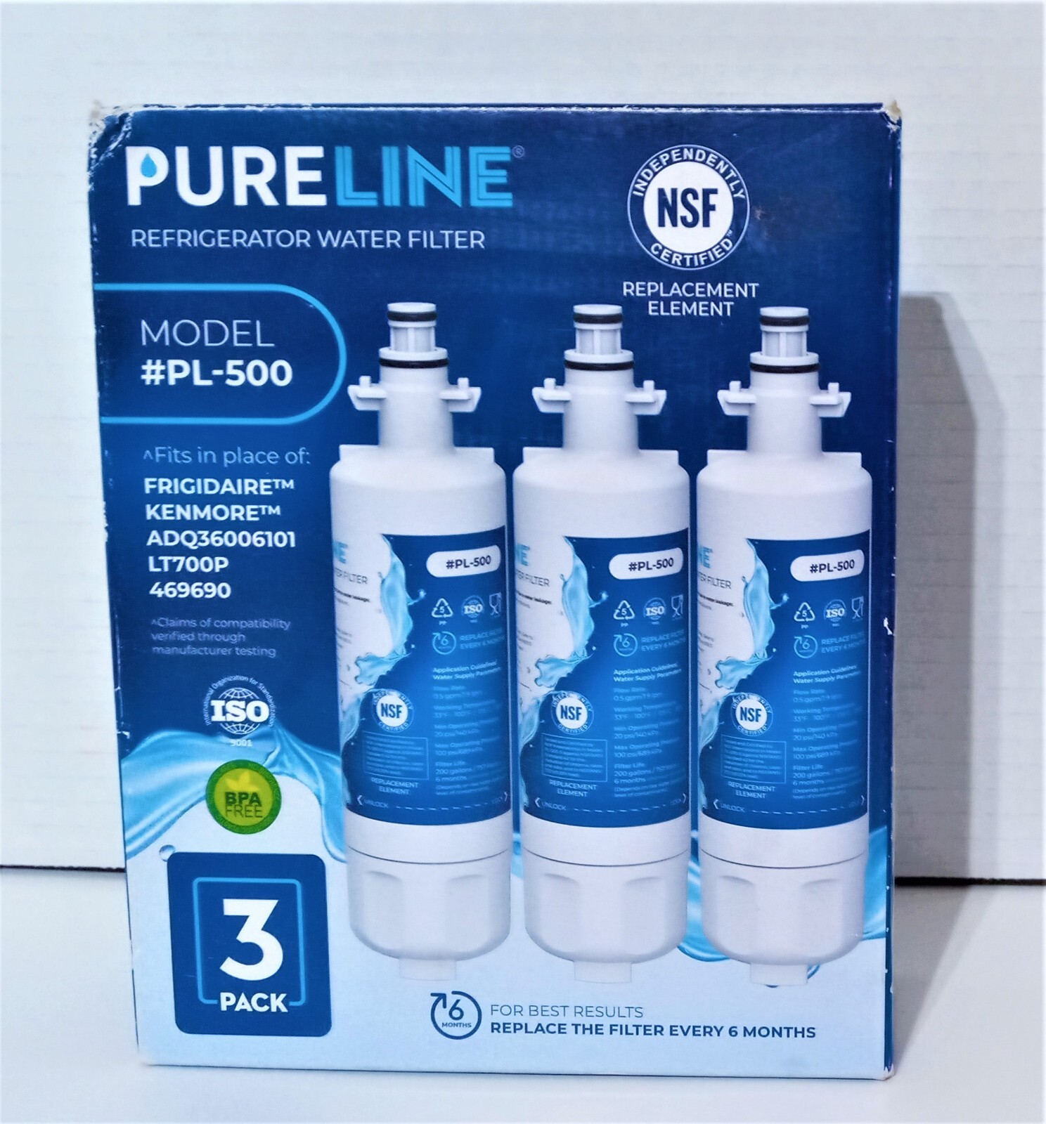 New PureLine 3 Pcs Model PL-500 Set Refrigerator Water Filters LT700P Open Box