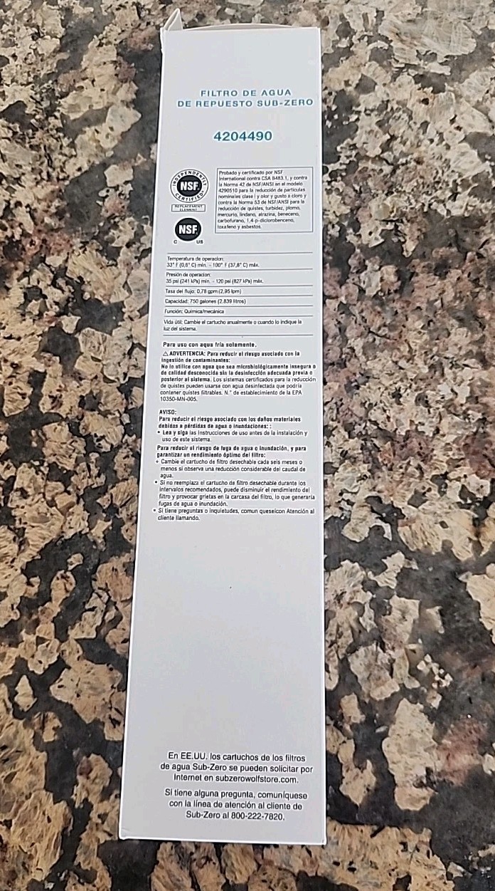 Sub-Zero 4204490 Refrigerator Water Filter Cartridge Replacement 1 Pack OEM