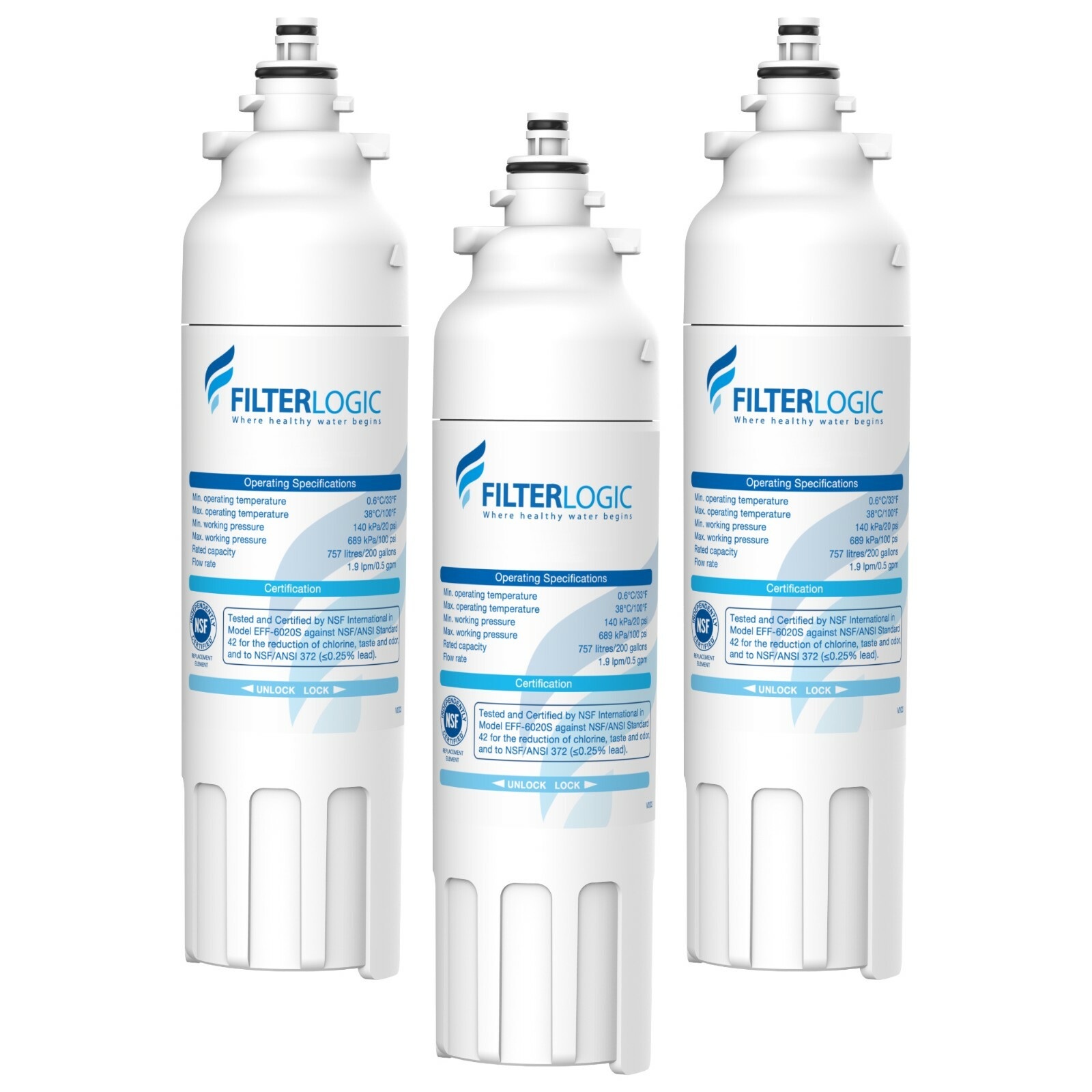FilterLogic ADQ73613401 Refrigerator Water Filter, Replacement for LG® LT800P®