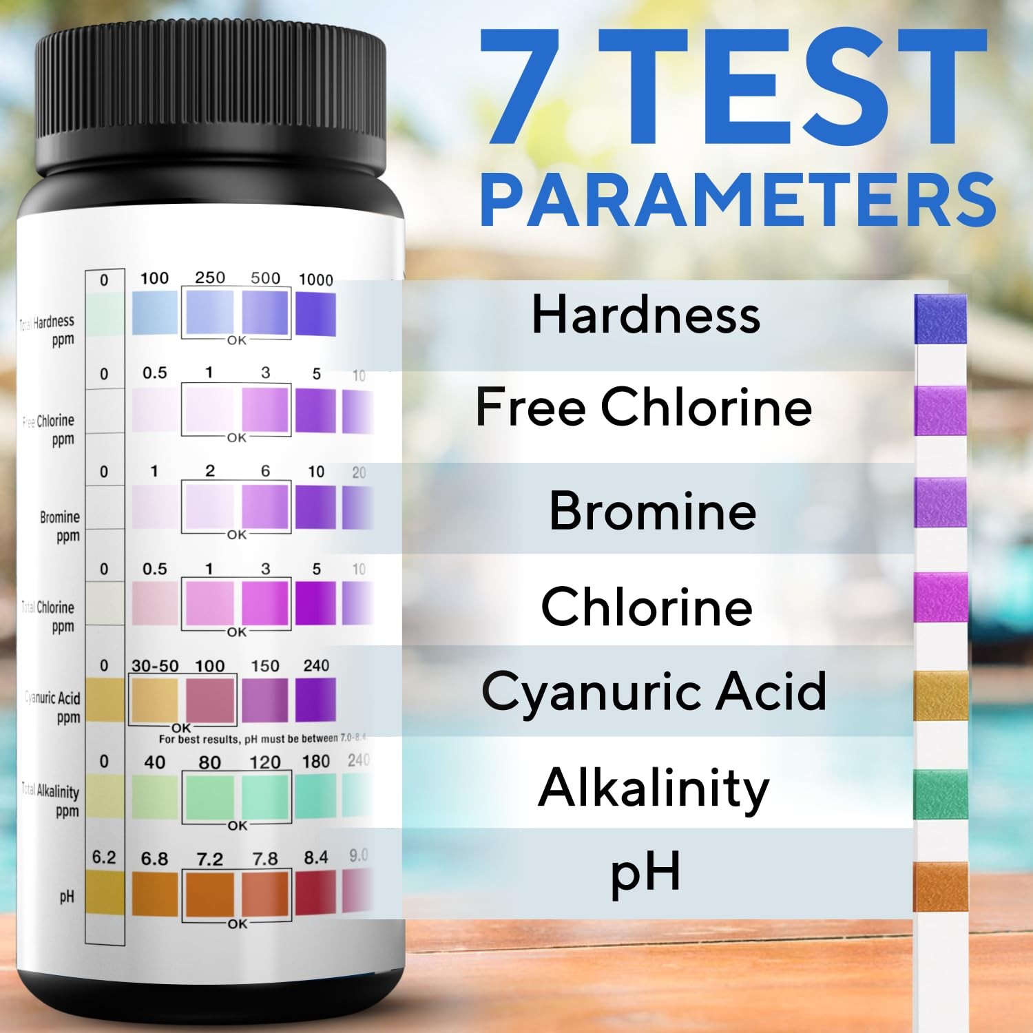 7-in-1 Accurate Pool Test Strips – 150 Hot Tub Spa – Quick Pool…
