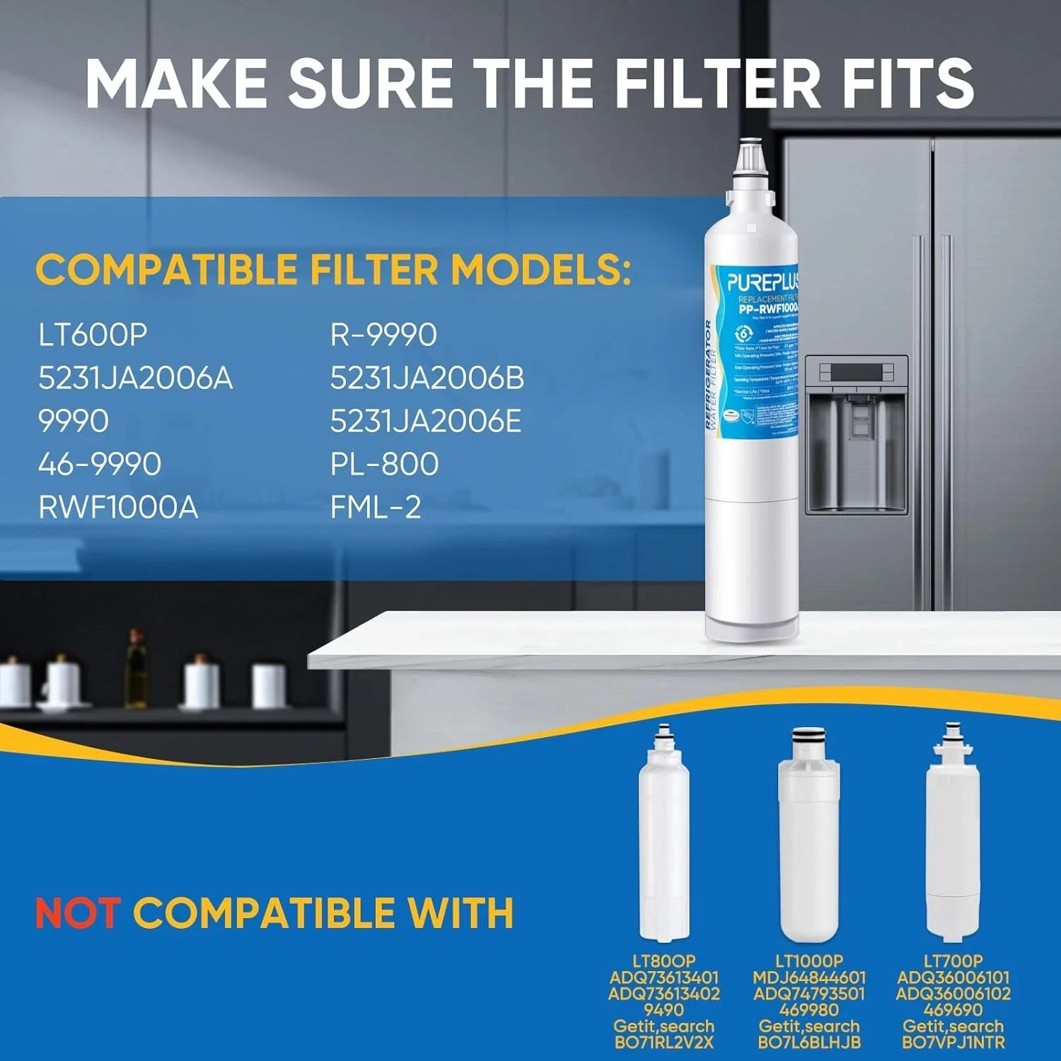 PUREPLUS PP-RWF1000A Replacement Refrigerator Water Filter 2 Pack New Sealed