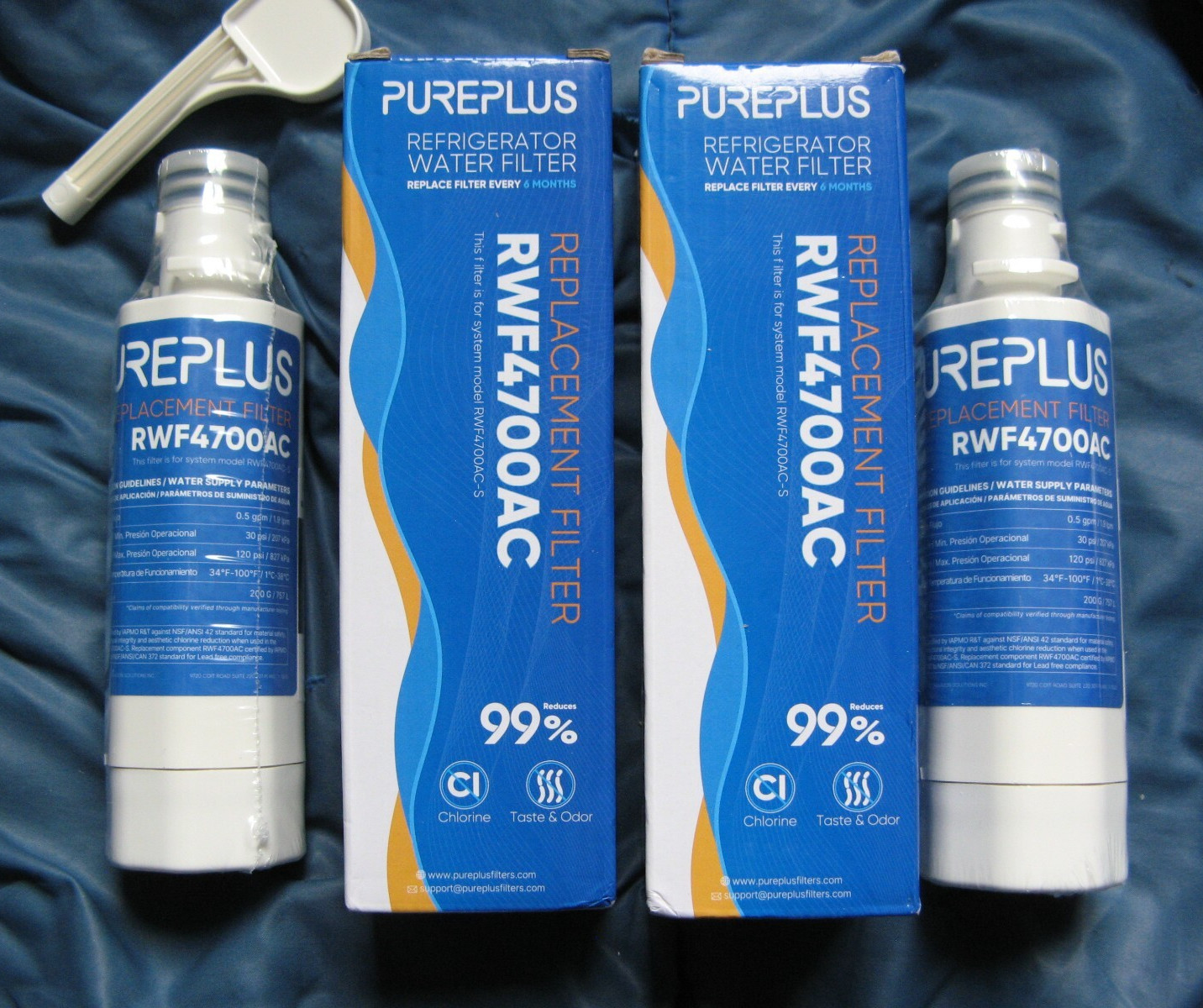 2 PUREPLUS RWF4700AC Refrigerator Water Filters + 3 AF004 Filters + Reset Tool