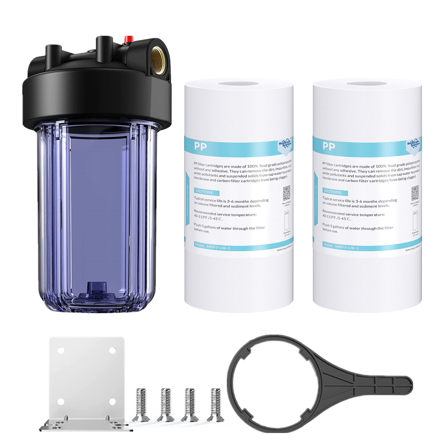 10 Inch Clear Whole House Water Filter Housing &2p 10″ x4.5″ Sediment Filtration