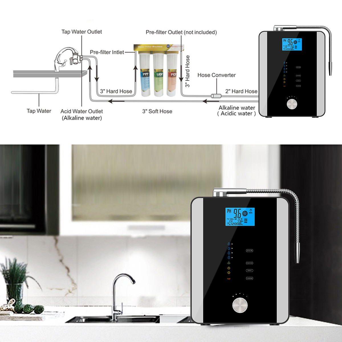 11 Plates Alkaline water ionizer generator purifier pH 3-11 Hydrogen water