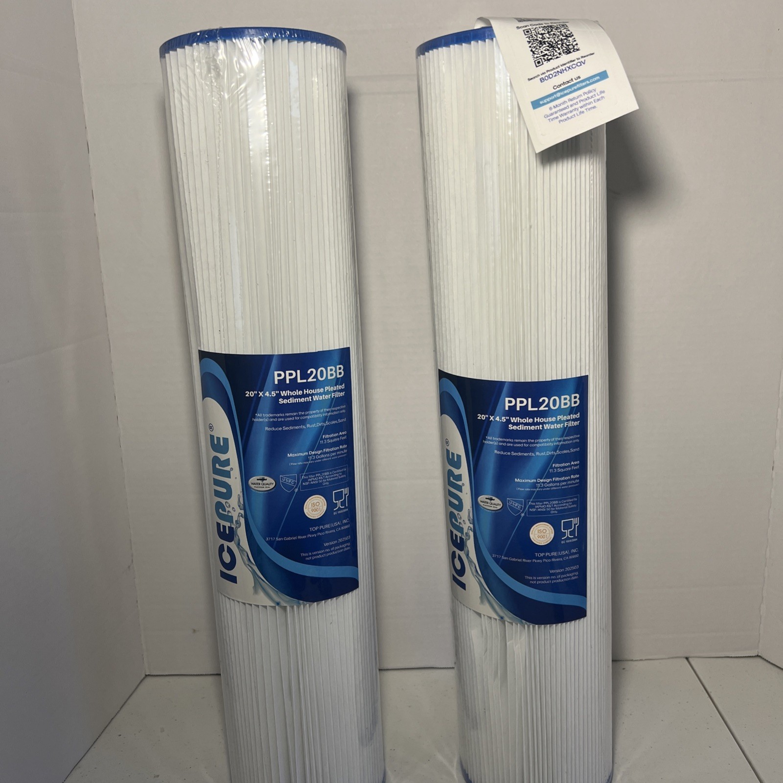 2PCS ICEPURE WHOLE HOUSE PLEATED SEDIMENT WATER FILTER REMOVES CHLORINE 20″X4.5″