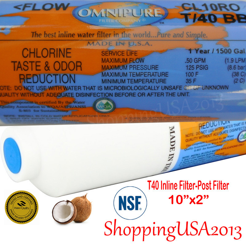 4 Pcs Omnipure T40 1/4″ Post Coconut Inline Carbon Filter 10X2″ RO Water Filter