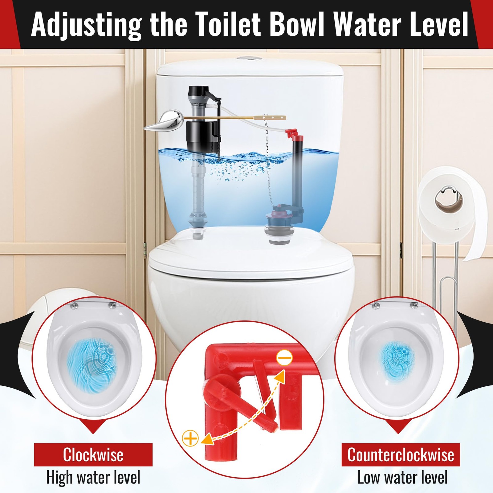 2 Inch Toilet Flusher Replacement Kit Adjustable Fill Valve Parts 1 Set