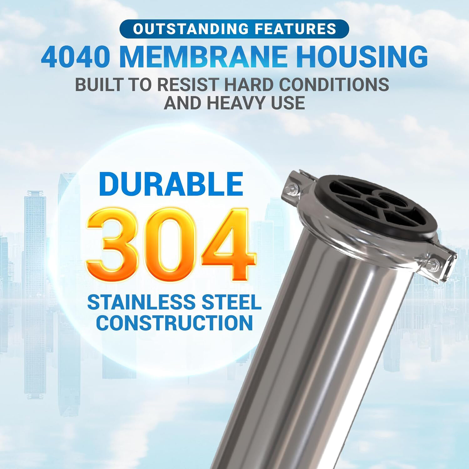 Reverse Osmosis 304 Stainless Steel Pressure Vessel 4″x40″ Membrane Housing