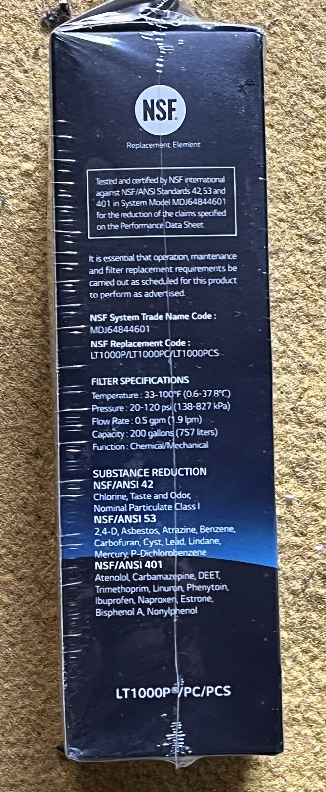 LG Water Filter Replacement Cartridge LT1000P/PC/PCS B3 New and Sealed