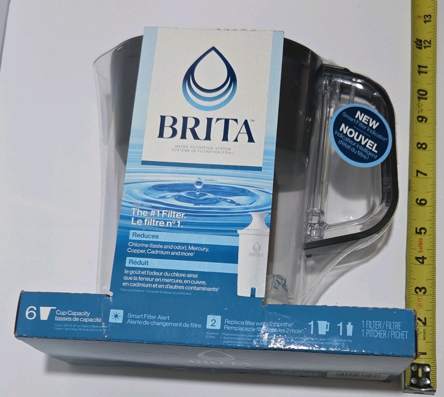 BRITA Denali Filter Jug, 6 Cup, Black/Clear, For Brita Maxtra+, Chlorine Removal