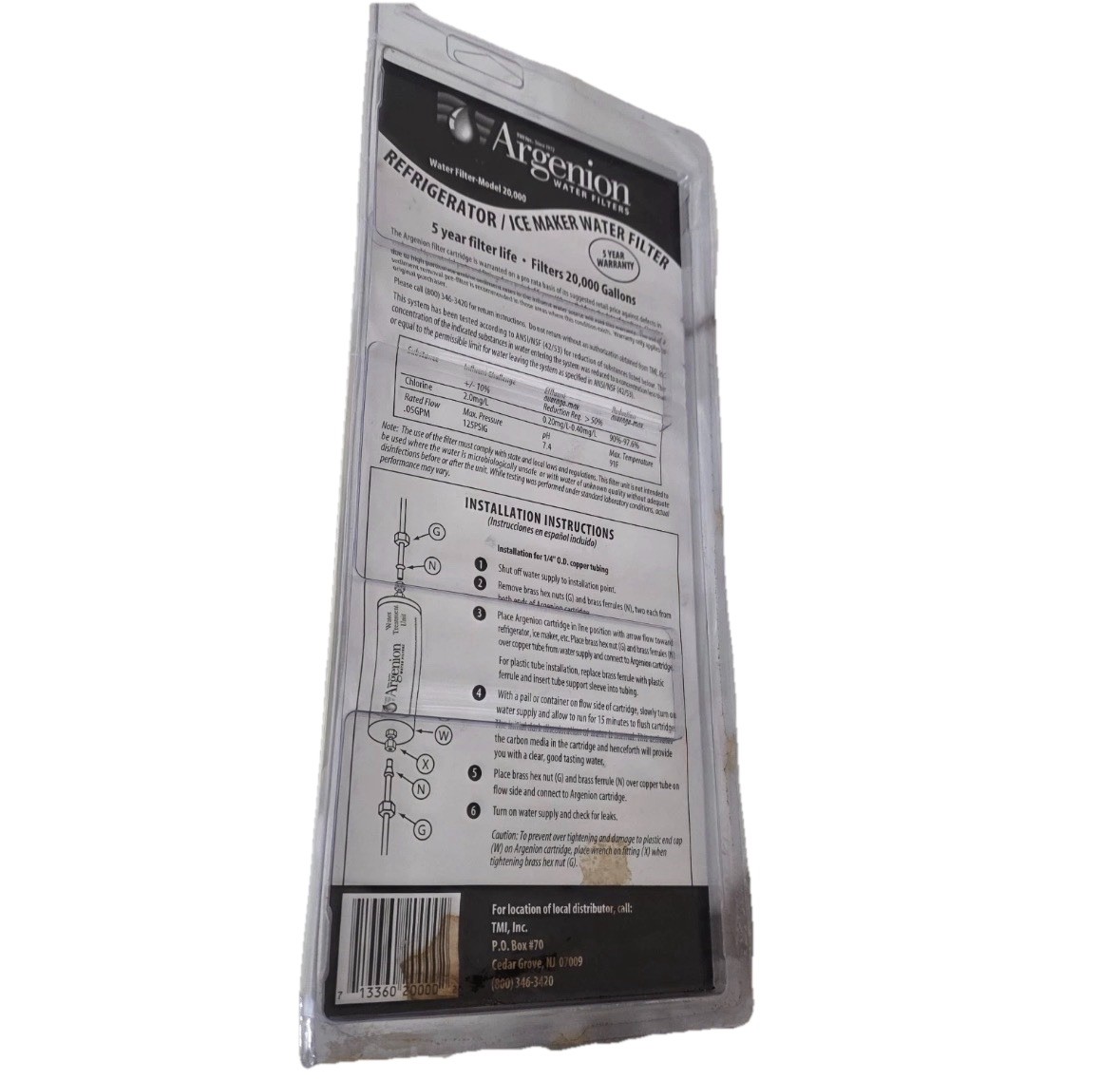 Argenion 20,000 Gal. Refrigerator In-line Water Filter 5 Yr.