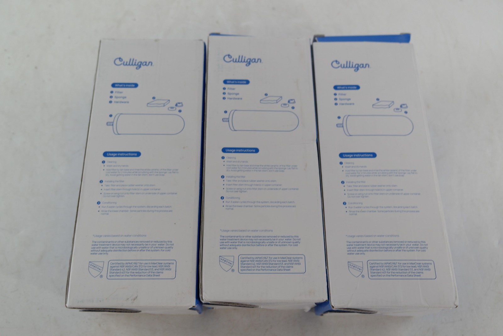 Culligan MaxClear 7in Ceramic Drinking Water Filter 3 Pack White Lead PFAS