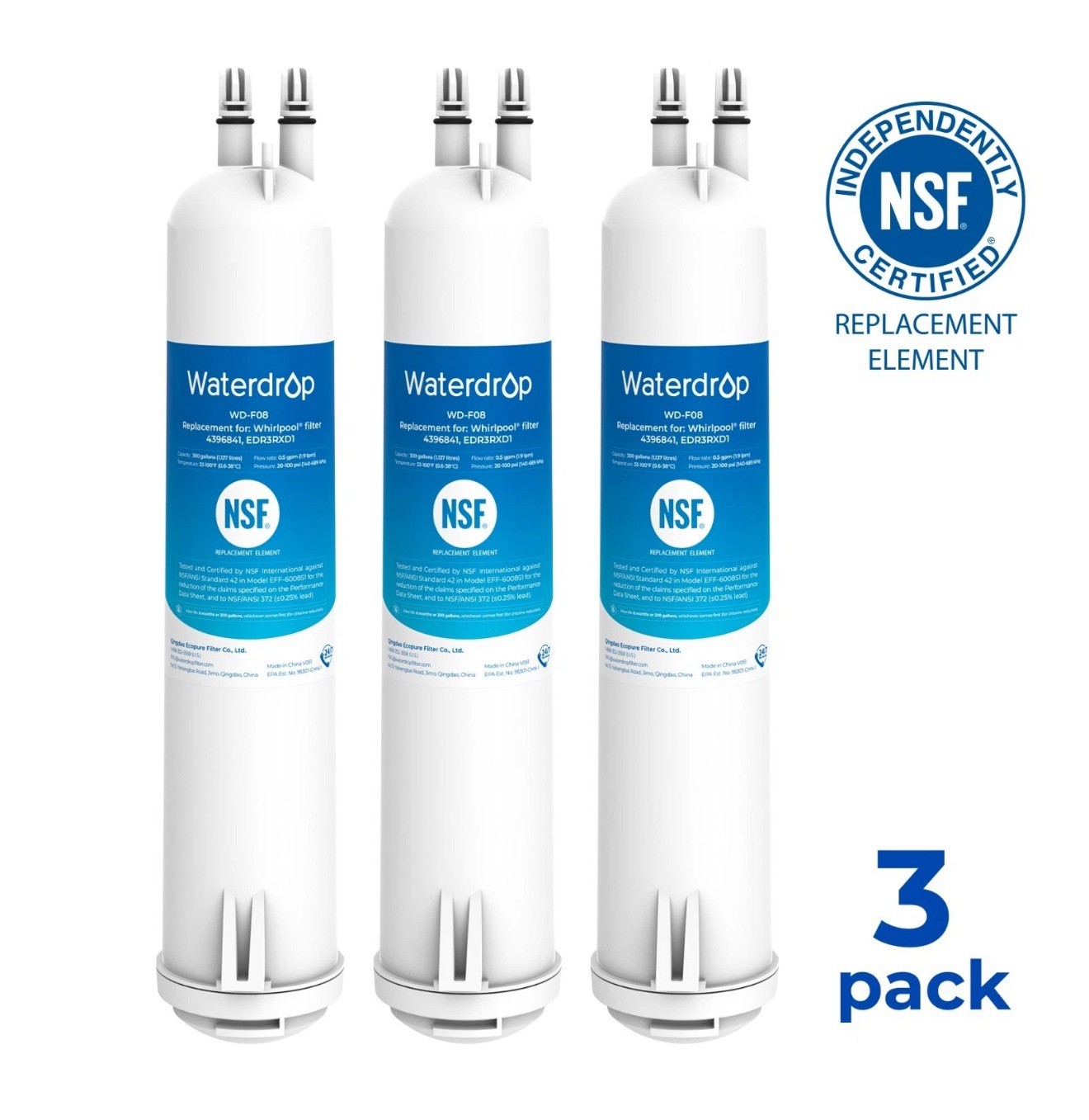 Waterdrop Refrigerator Filter, Replacement for Kenmore® 46-9083, 46-9030, 3 Pack