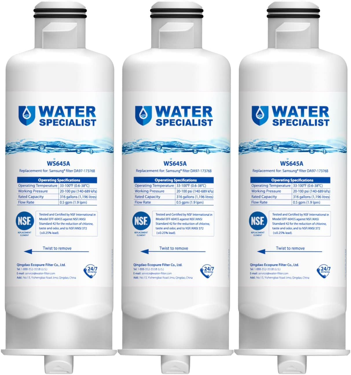 Waterspecialist Filter Replacement for Samsung, Refrigerator Water Filter, 3Pack