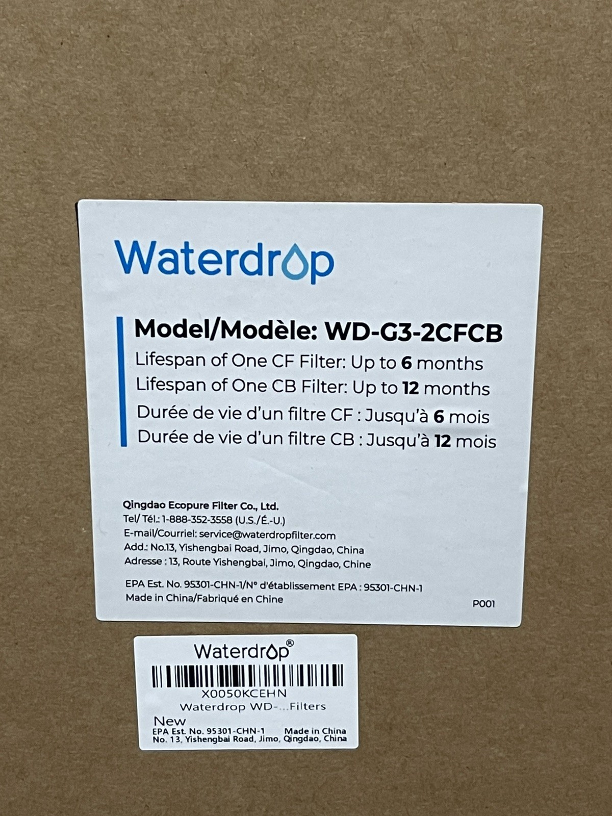 Waterdrop G3 Replacement Filter 1-Year Combo, Pack of 2 WD-G3-CF and 1 WD-G3-CB