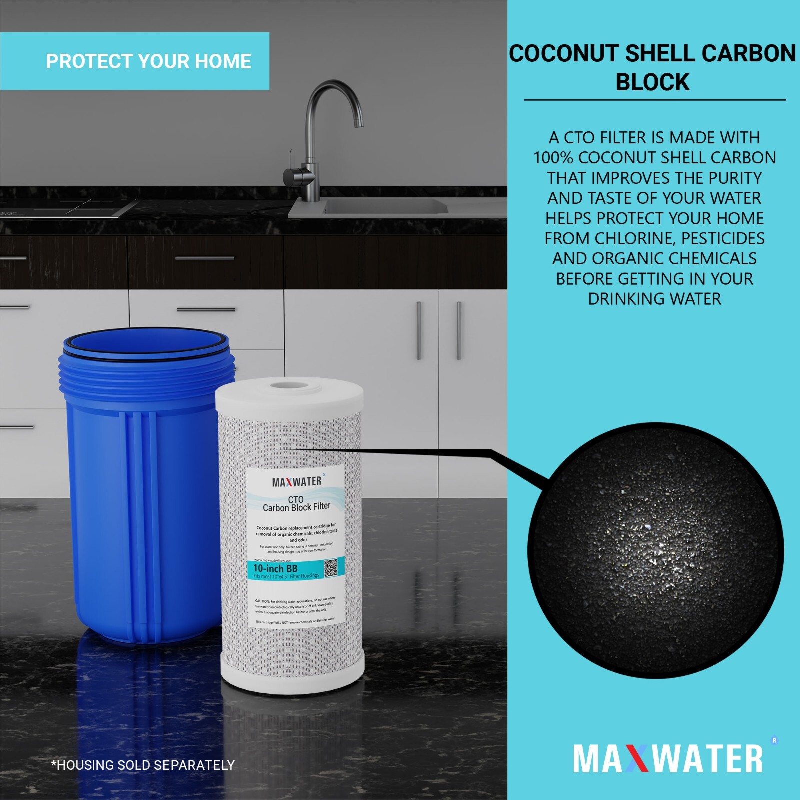 4 Packs Big Blue Carbon Block Replacement Water Filter 4.5″ x 10″ Whole House