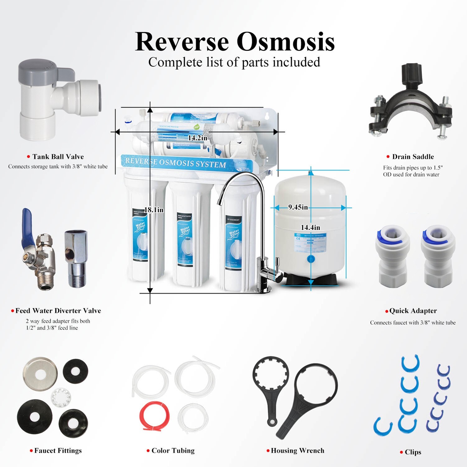 6 Stage Reverse Osmosis RO Drinking Water System with Alkaline pH+ Filter 75GPD