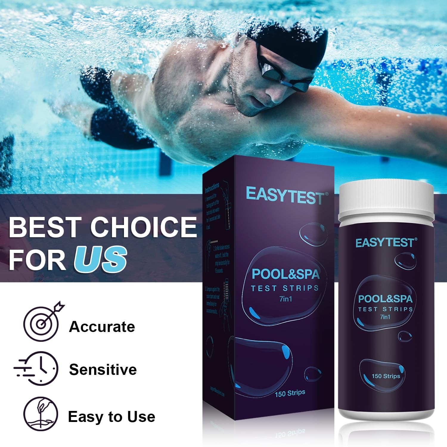 EASYTEST 7-Way Pool Test Strips, 150 Strips Water ^ 7 in 1 ^