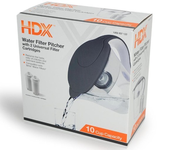 HDX 10-Cup Large Water Filter Pitcher w/ 2 Universal Filters-BPA Free-Free Ship!