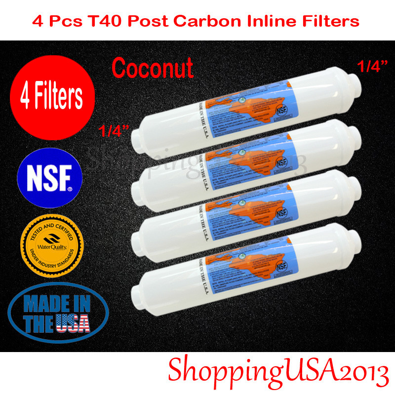 4 Pcs Omnipure T40 1/4″ Post Coconut Inline Carbon Filter 10X2″ RO Water Filter