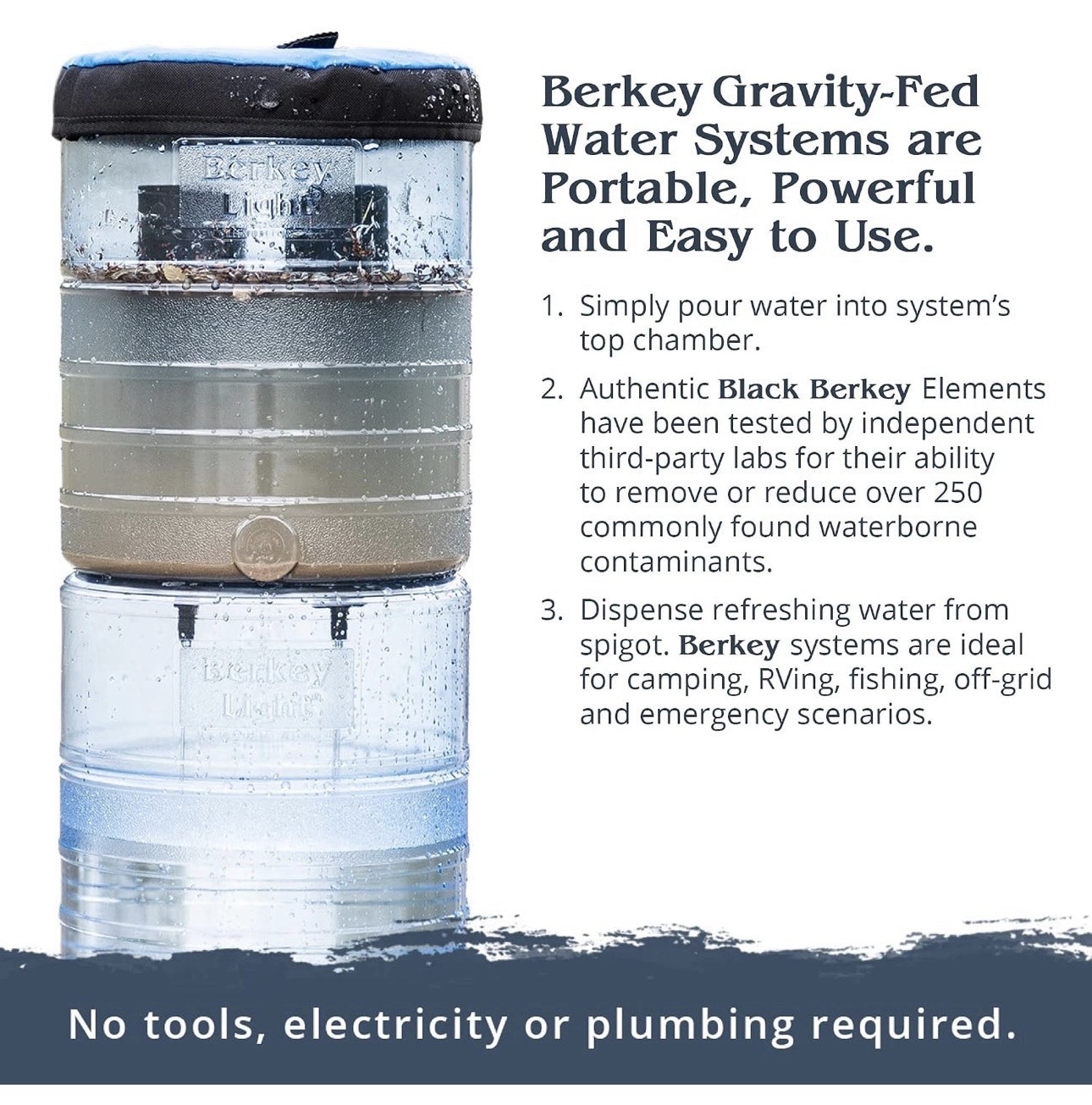 Travel Berkey 1.5 Gal Portable Gravity Water Filter w/2 Black Berkey Filters New