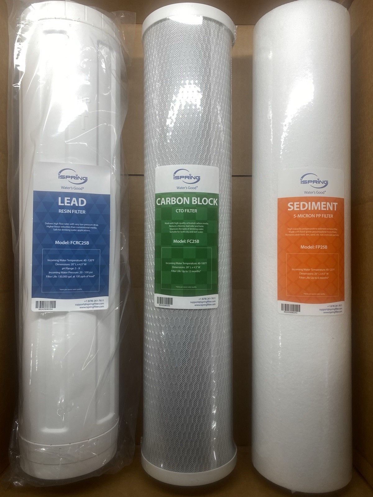 iSpring 4.5” x 20” 3-Stage Whole House Water Filter Replacement Pack
