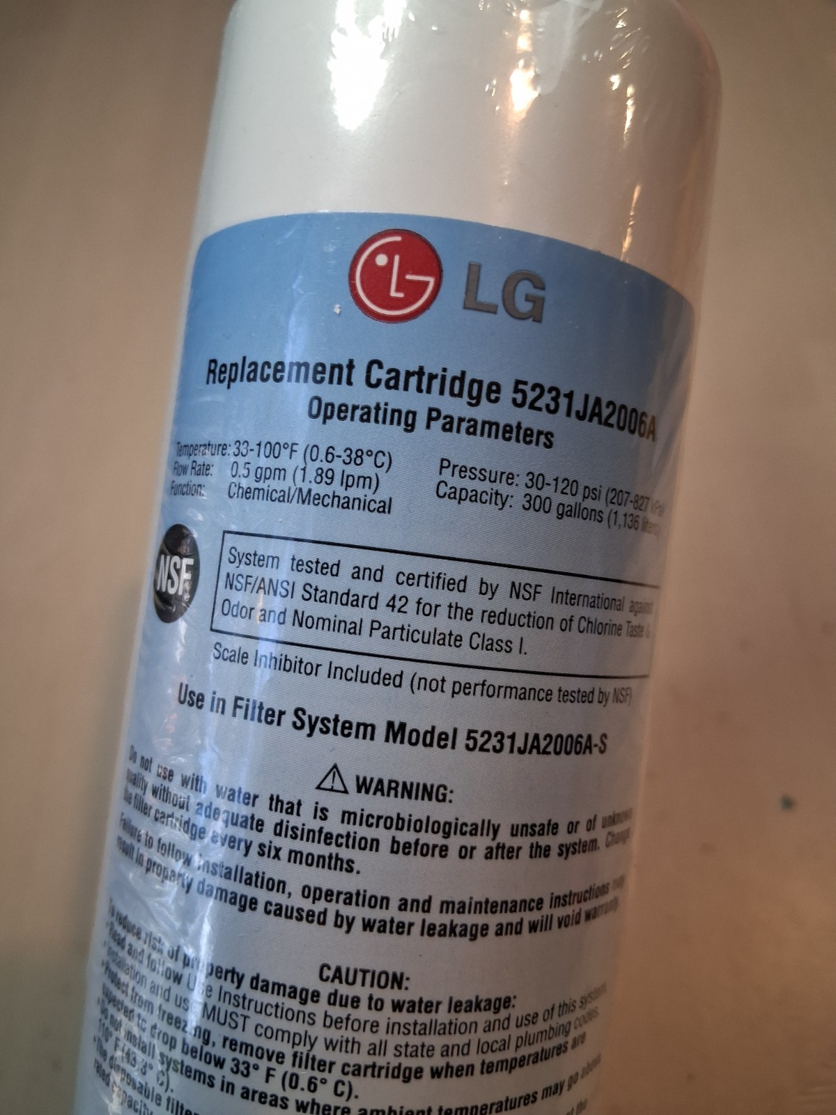 OEM LG 5231JA2006a 300 GAL Cap Refrigerator Water Filter Cartridge FREE SHIPPING