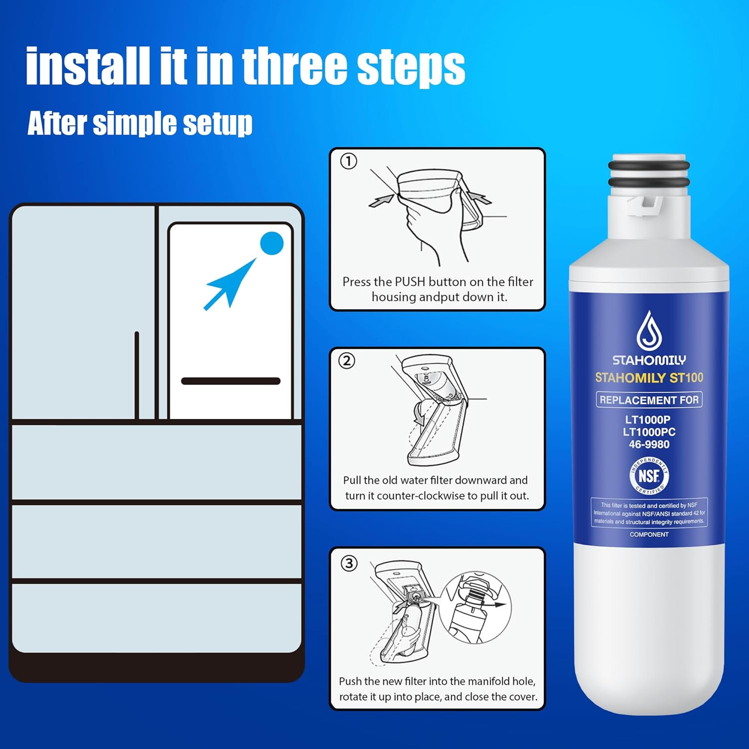 LT1000P Water Filter for LG LT1000P LMXS28626S Kenmore 46-9980 3 Combo