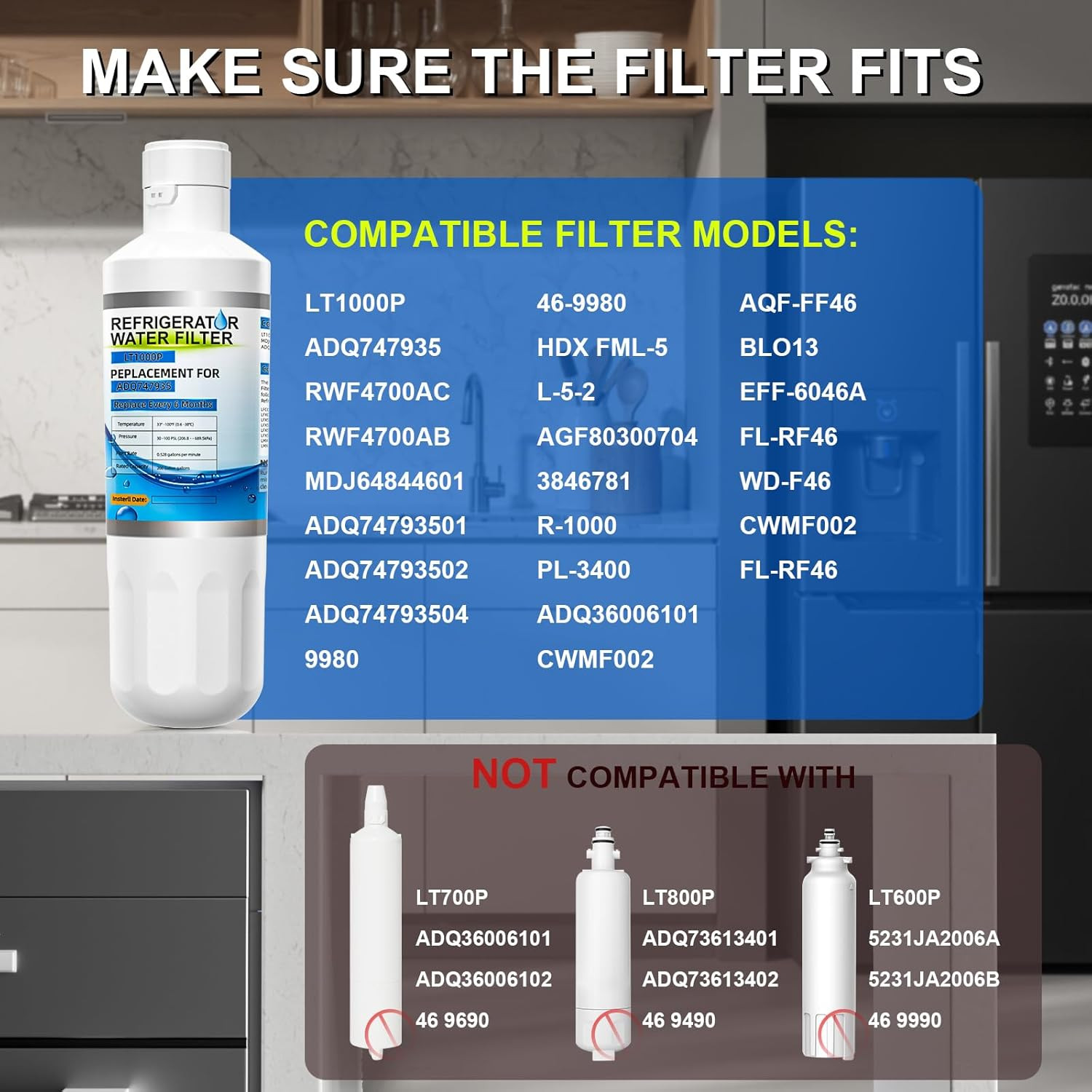 Water Filter Replacement for LG LT1000P Thinq Refrigerator Models