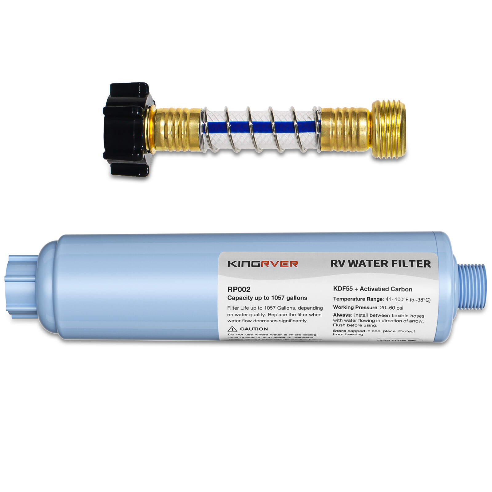 2* RV Water Filter w/Hose Protector for Drinking Reduces Chlorine Odor Sediment