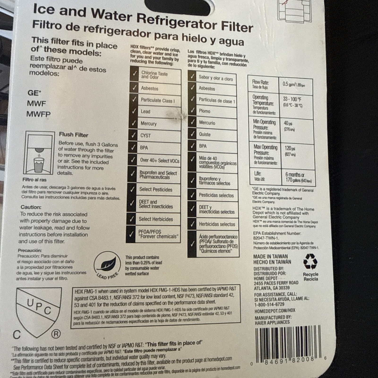 HDX HDX1PKDS0 Refrigerator Water Filter for GE Model MWF Appliances NEW