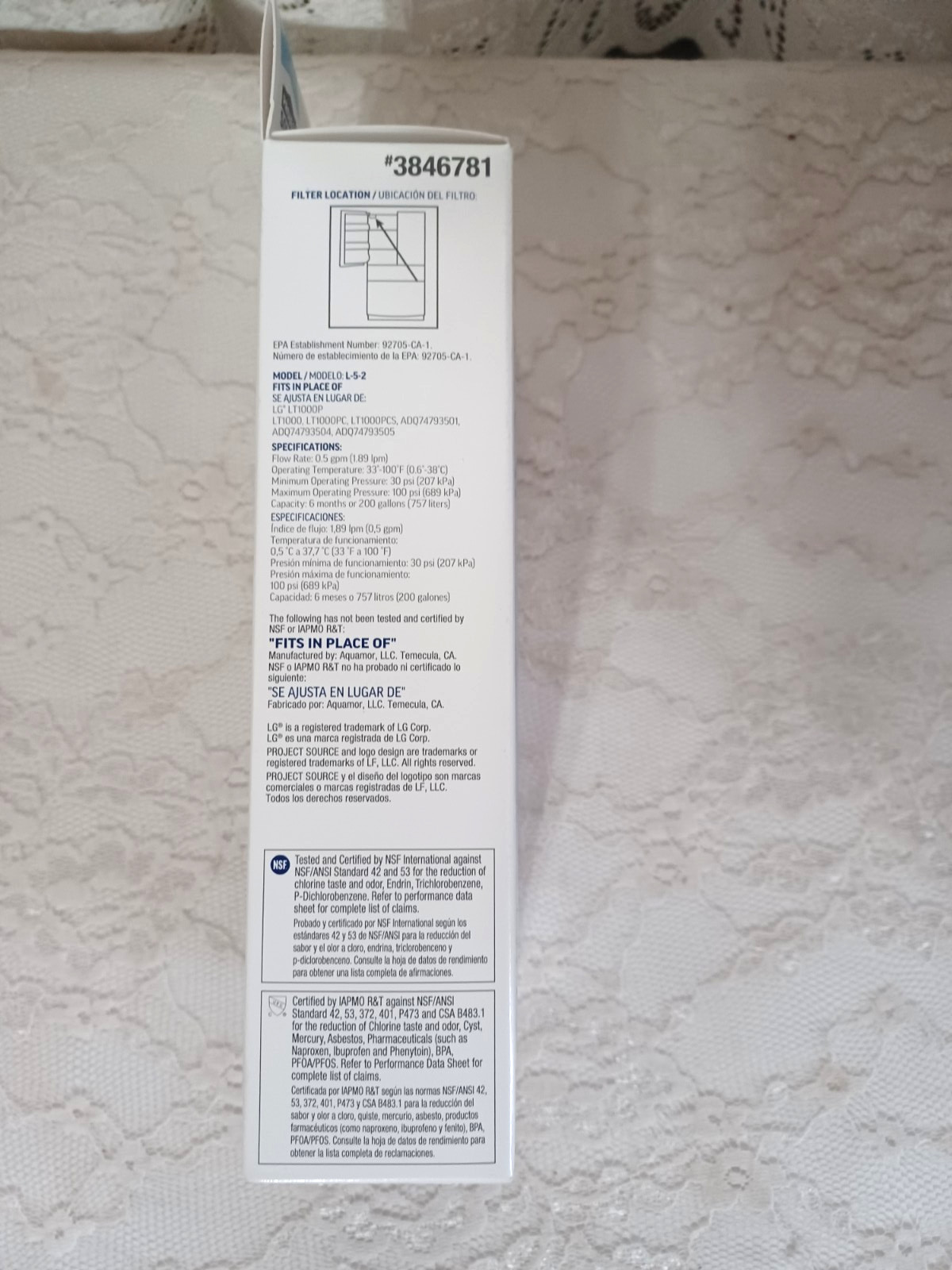 Project Source Twist-in Refrigerator Water Filter L-5-2 Fits LG LT1000P 2-Pack