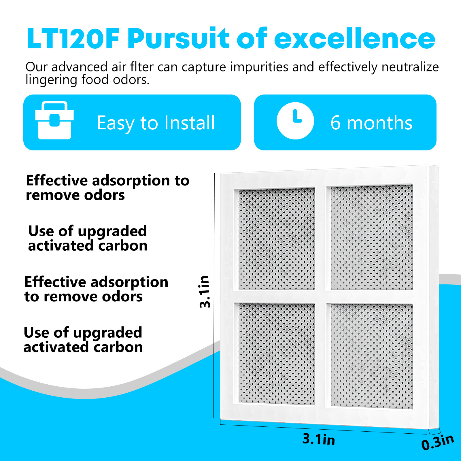 4 Pack GLACIER FRESH LT1000PC Replacement Water Filter w/6 PCS LT120F Air Filter