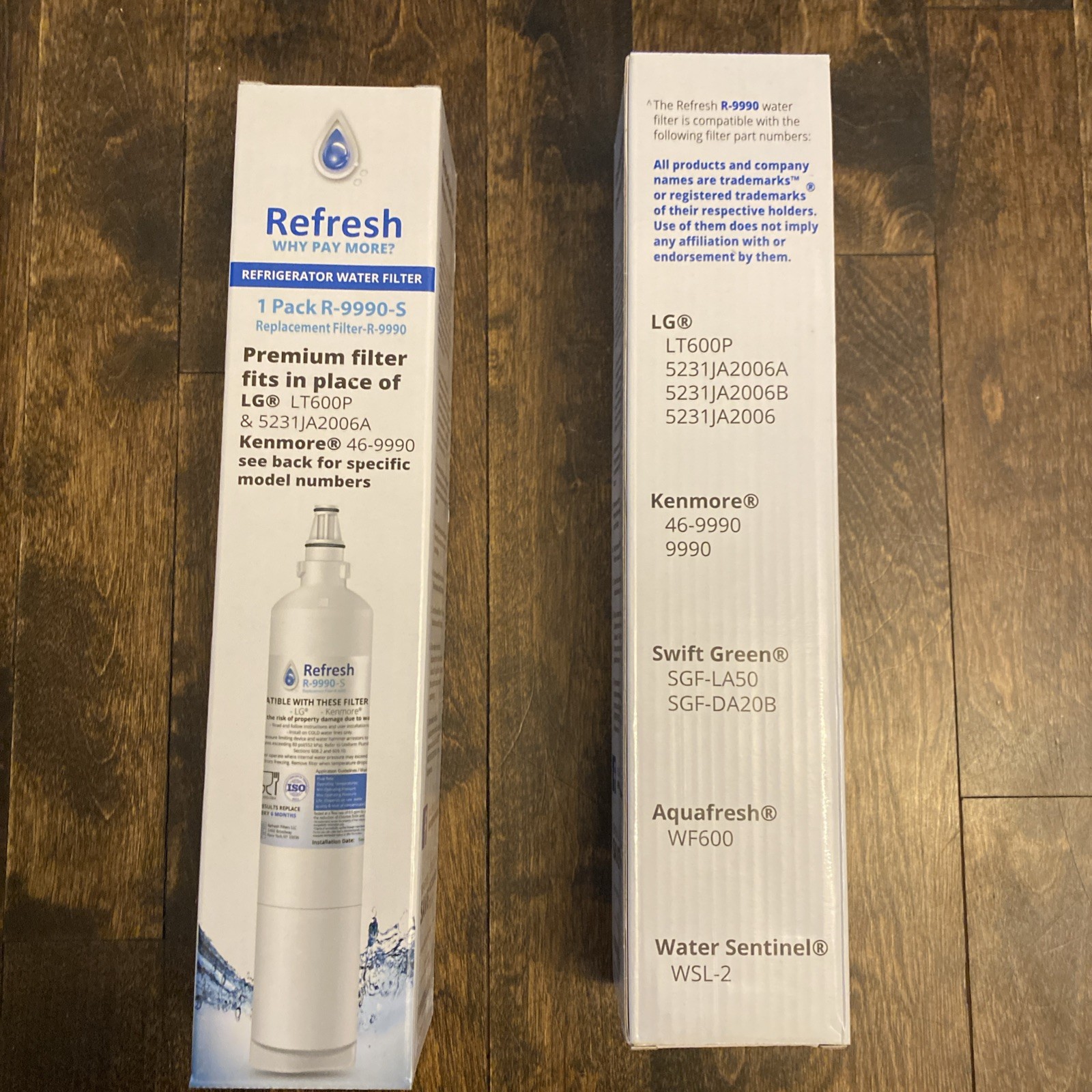 Refresh Refrigerator Water Replacement Filters NIB – R -9990-S – 2 Pack 2 Boxes