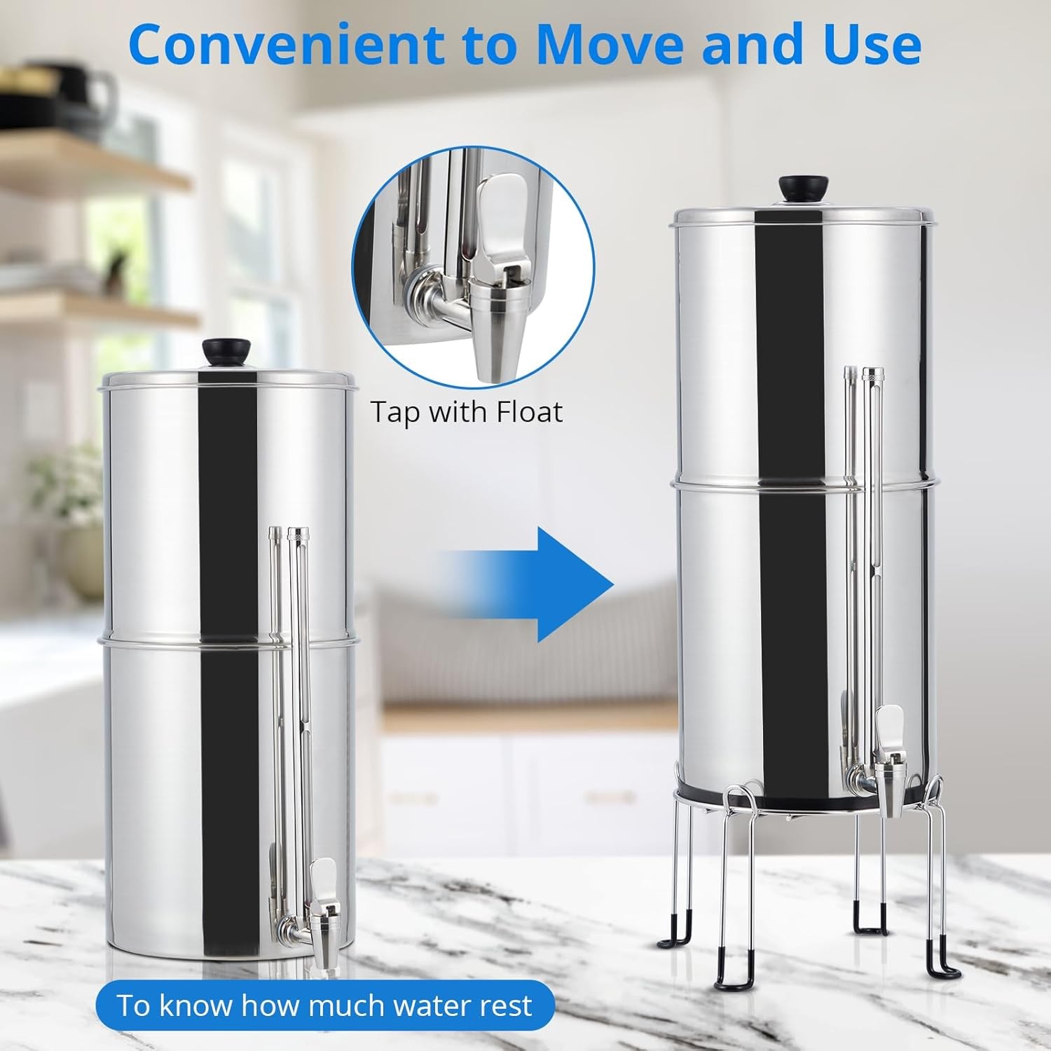 2.25G Gravity-fed Water Filter Countertop System Stainless Steel 2 Filters