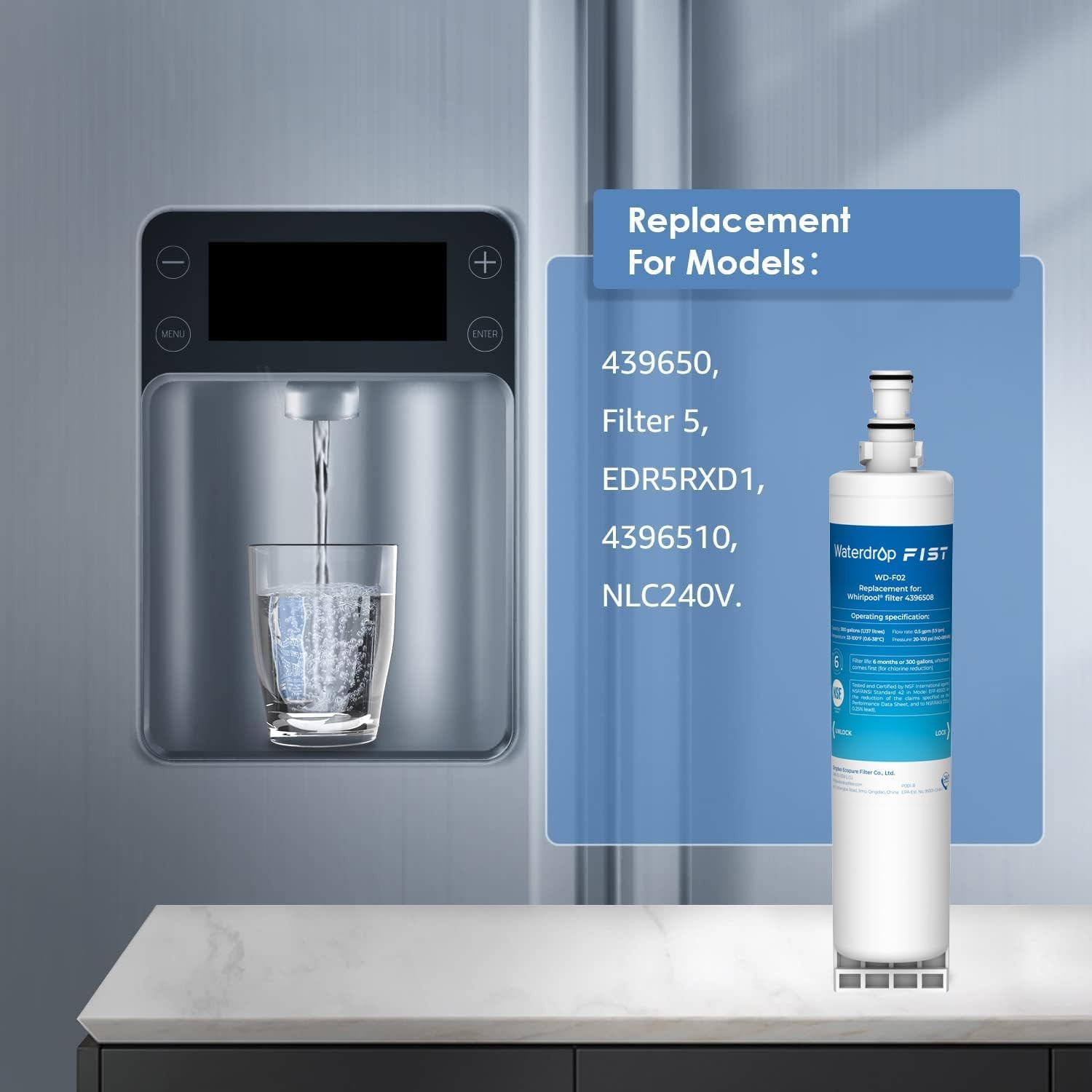 Waterdrop 4396508, 4396510, 4396508p, 4396547 Refrigerator Water Filter, 2 Packs