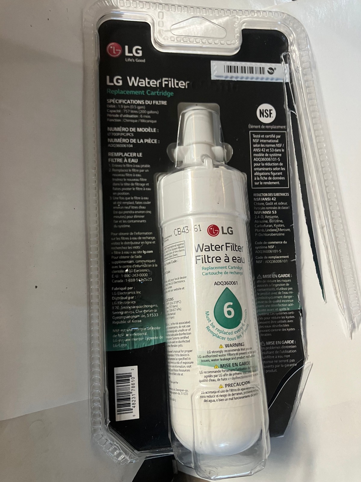 LG LT700P/PC/PCS ADQ360061 Replacement Refrigerator Water Filter New Open Box