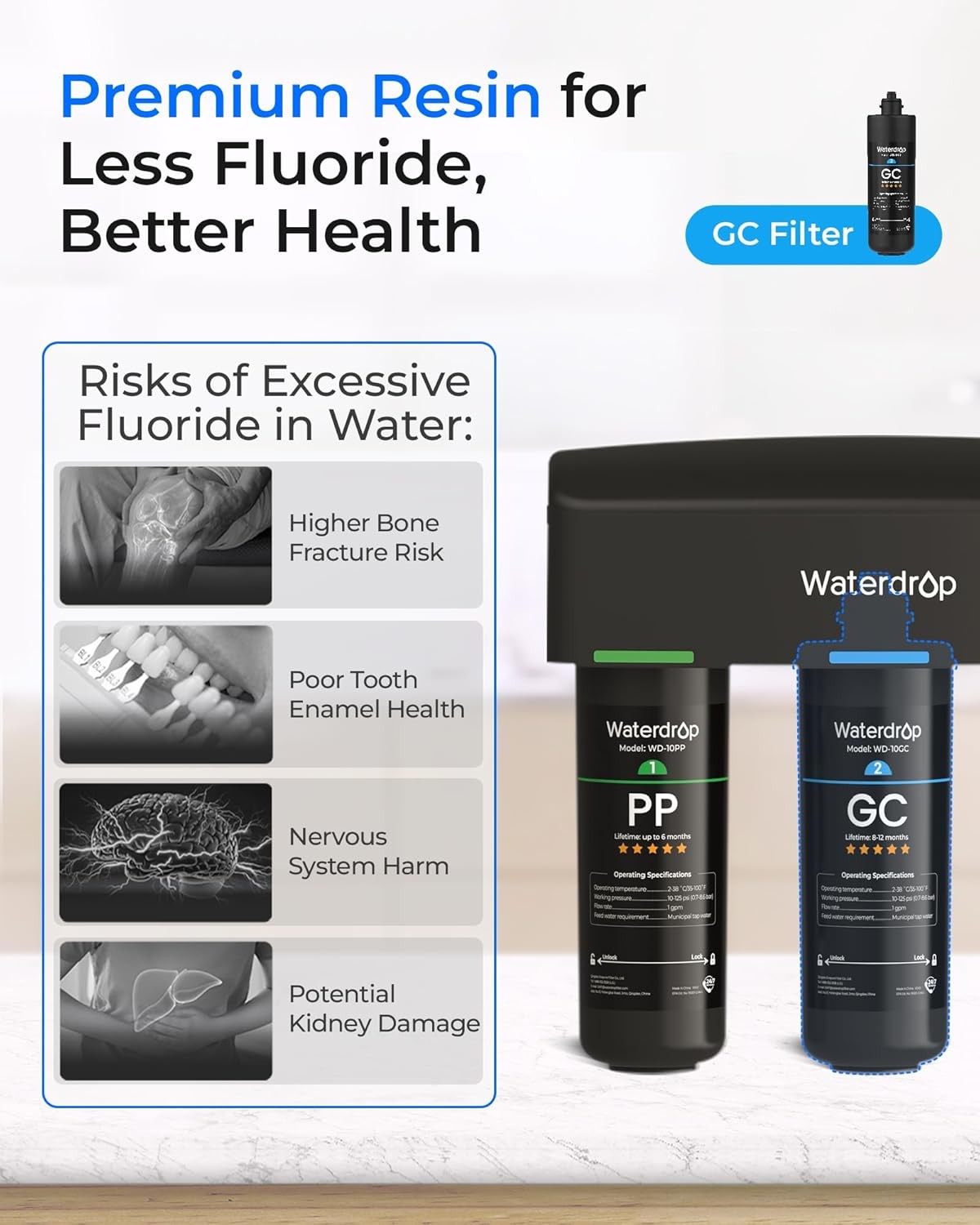 Waterdrop 3-Stage Replacement Under Sink Water Filter for Waterdrop TSA&TSB(4)