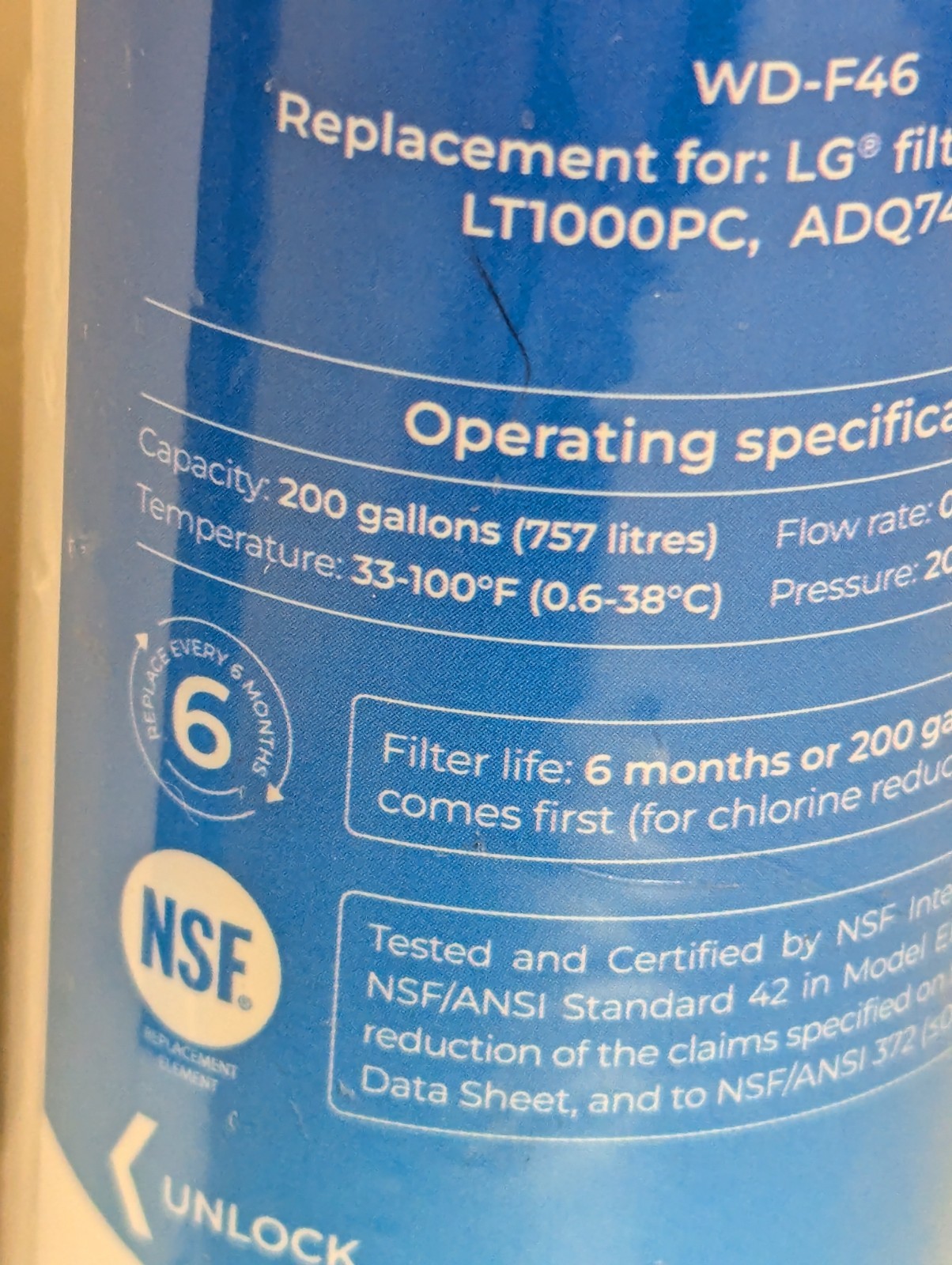 2 Pack Waterdrop Replacement Refrigerator Water Filter WD-F46 for LG